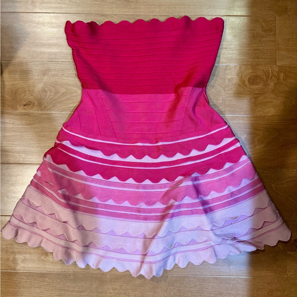Herve Leger Hot Pink to Magenta Ombre Strapless Bandage Dress